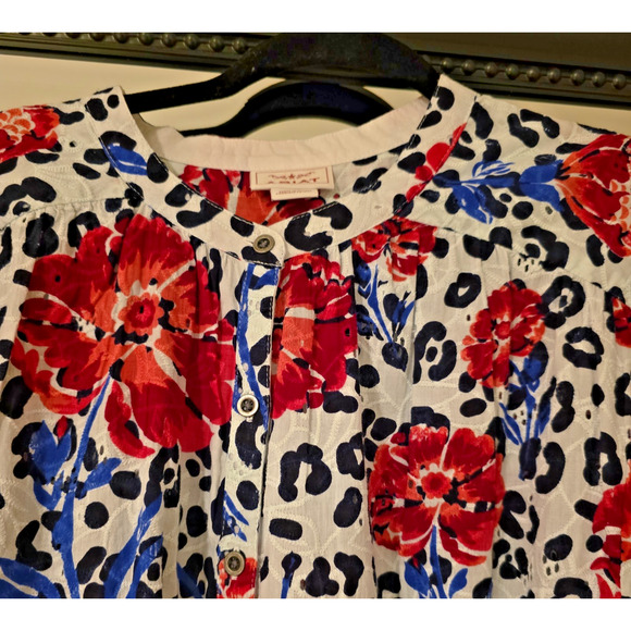 Ariat Top Womens L Red White Blue Front Tie Cotton Eyelet Festival Western - Picture 3 of 13